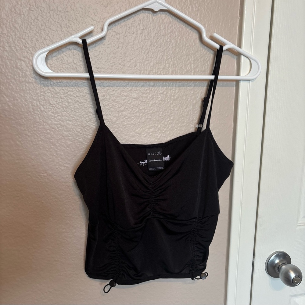 Urban Outfitters Black Stitched Crop Top XL Adjustable Drawstring Y2K Tank